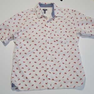Van Heusen White and Red Watermelon Print Shirt Sz L